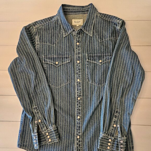 Striped Indigo Western Shirt - Size L - Picture 1 of 8